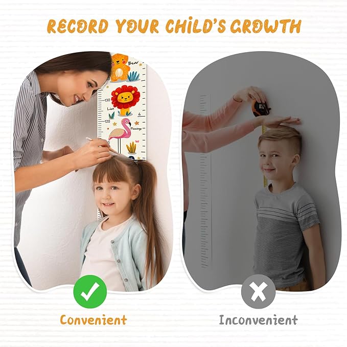 Woodemon Personalized Name Kids Growth Chart, Watercolor Animal Canvas Height Measurement Ruler for Baby, Kids Height Wall Chart for Child's Room Decoration, Waterproof Measuring Wall Ruler
