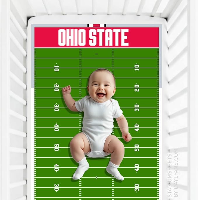 STADIUMSHEETS Day1Fans Officially-Licensed Fitted Crib Sheet (Ohio State Buckeyes)