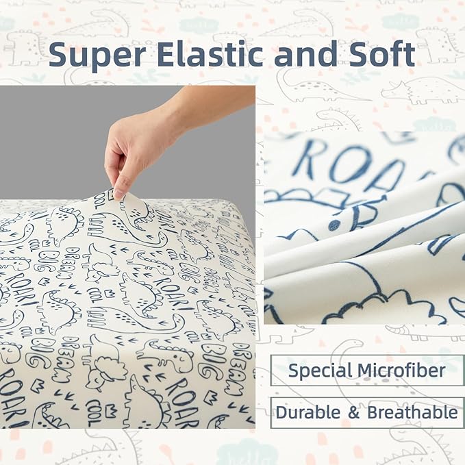 SDIII 2 Pack Dinosaur Crib Sheets for Boys 52×28 Stretchy Microfiber Jersey Knit Fall Crib Sheets Dinosaur for Standard Crib and Toddler Mattress