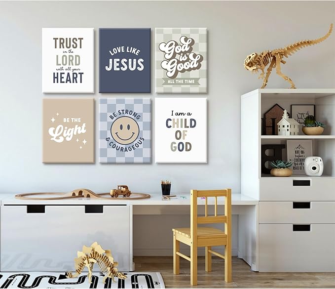 Bible Verses Wall Art Decor Christian Boy Nursery Canvas Wall Decor Boy Kids Room Posters Scriptures Religious Prints Modern Children Christian Pictures Artwork for Bedroom 8x10x6 Inch Wrapped Canvas