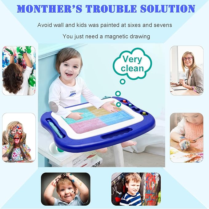 Magnetic Drawing Board,Large Doodle Board Toddler Toys for Girls Boys 3 4 5 6 7 Year Old Kids Gift Etch A Colorful Sketch Magnet Erasable Pad (Blue)