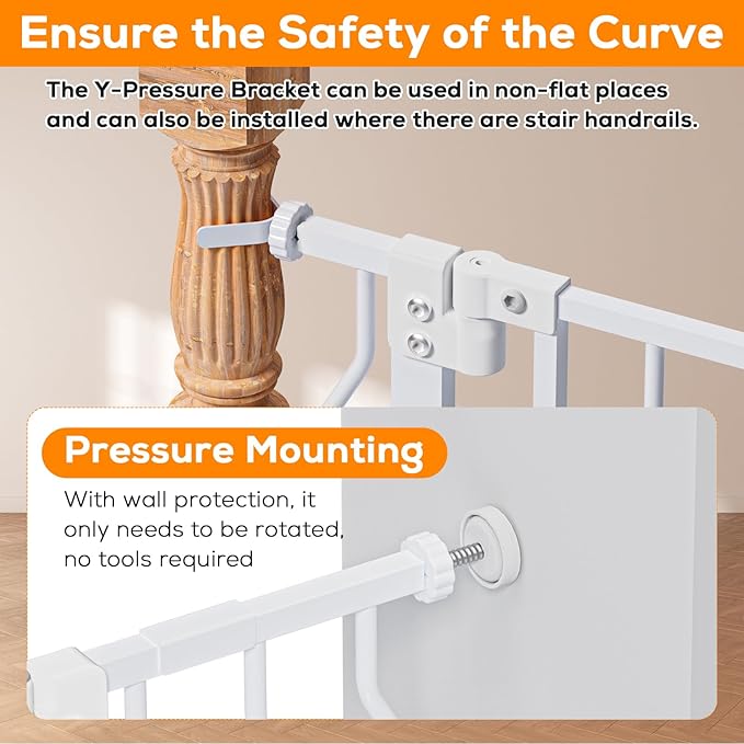 29-43" Baby Gate for Stairs, Baby Safety Essentials, Auto Close Gate for Doorways, Easy Install Pressure Mounted Dog Gate Indoor, Pet Gates for Dogs, White