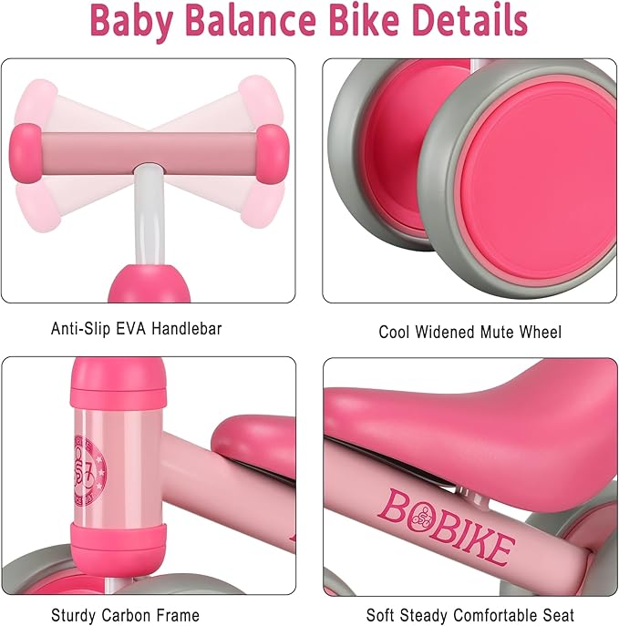 Baby Balance Bike Toys for 12-36 Months Kids Toy Boy Girls Gifts Toddler Best First Birthday Gift Children Walker No Pedal Infant 4 Wheels Bicycle (Rose Red)