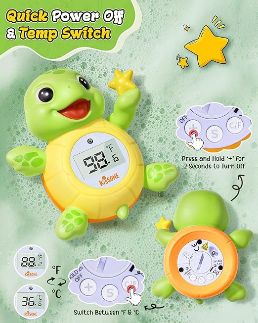 Baby Bath Thermometer, Digital Water Temperature Monitor for Newborns & Toddlers, Accurate Temperature Readings, BPA-Free, °F/°C, Floating Turtle Toy with Bath Water Safety