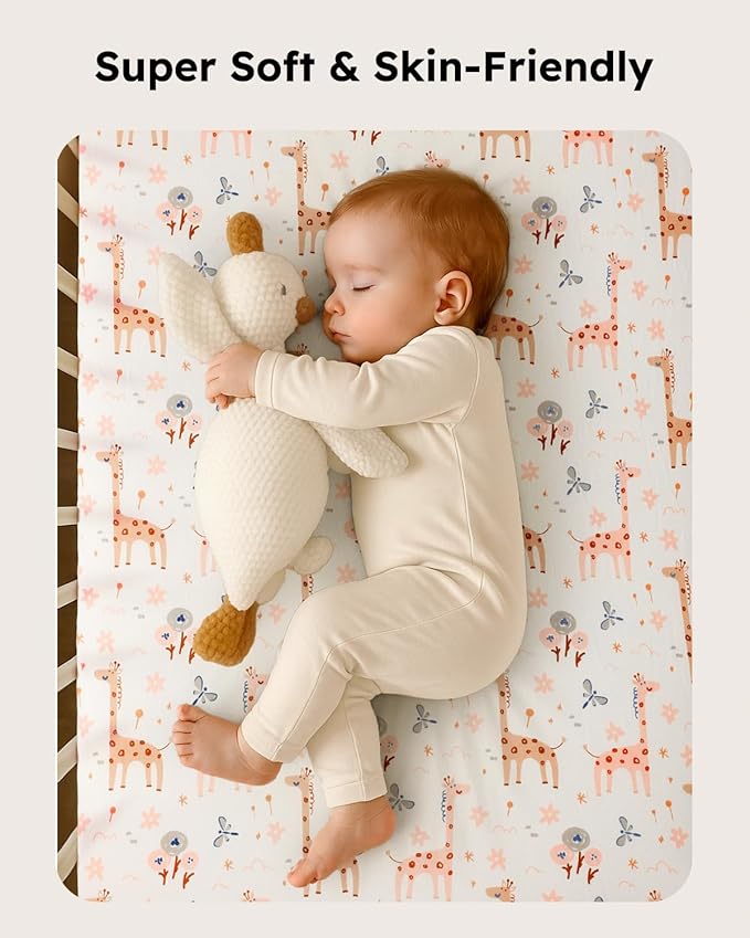 Pack and Play Sheets Fitted, Mini Crib Sheets 2-Pack for Pack N Play Mattress, Stretchy Playpen Sheet for Boys Girls, Softness and Breathable, 38" x 26"
