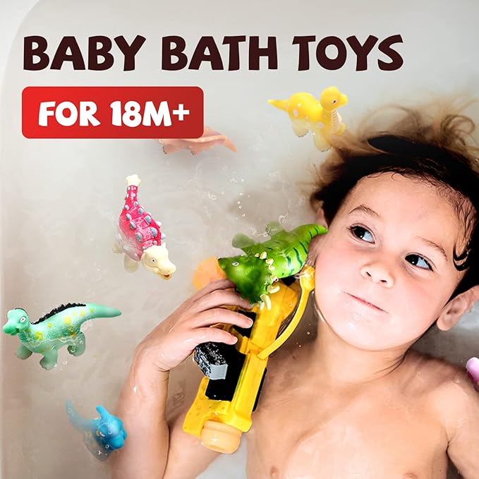 Hely Cancy Dinosaur Bath Toys for Toddler, No Hole Baby Bathtub Shower Water Pool Toys
