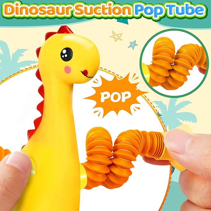 4Pcs Dinosaur Valentines Day Gift for Kids Airplane Travel Toys for Toddlers Kid Boys Girls Sensory Suction Tube ADHD Autism Road Trip Car Activities Essential Chirstmas Stocking Stuffers Gifts