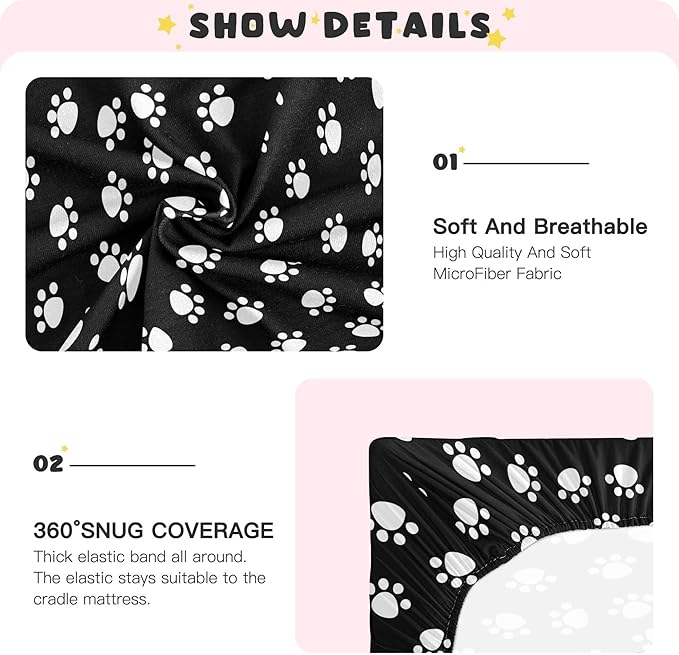 White Paw Dog Crib Sheets Soft Breathable Fitted Baby Crib Sheets Mattress Cover for Girl Boys, 52" x 28" x 9"