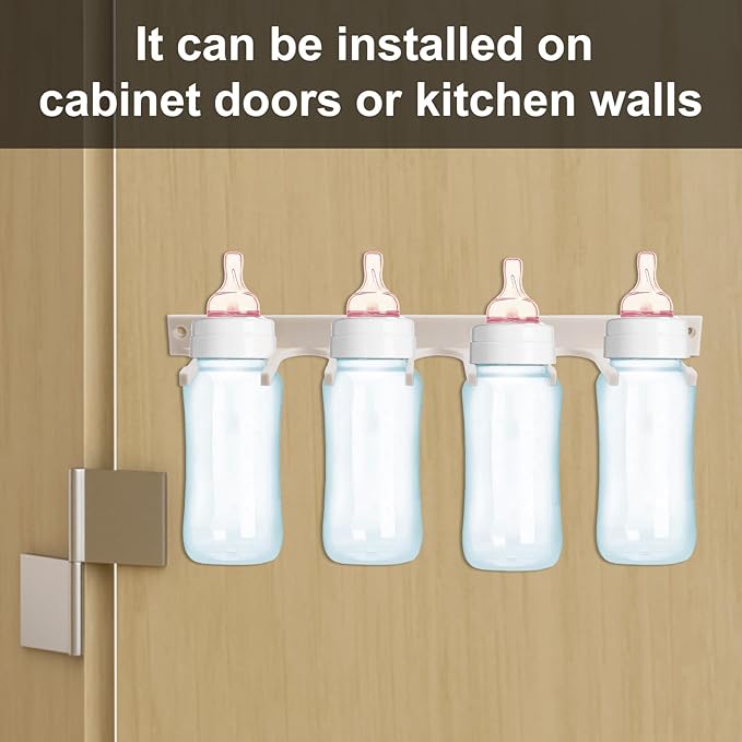 Wall Mount Holder for Dr. Brown's Narrow & Wide-Neck Bottle, Baby Accessories, Waterproof ABS Material Baby Bottle Rack Storage with Fittings for Cabinet Doors or Kitchen Walls