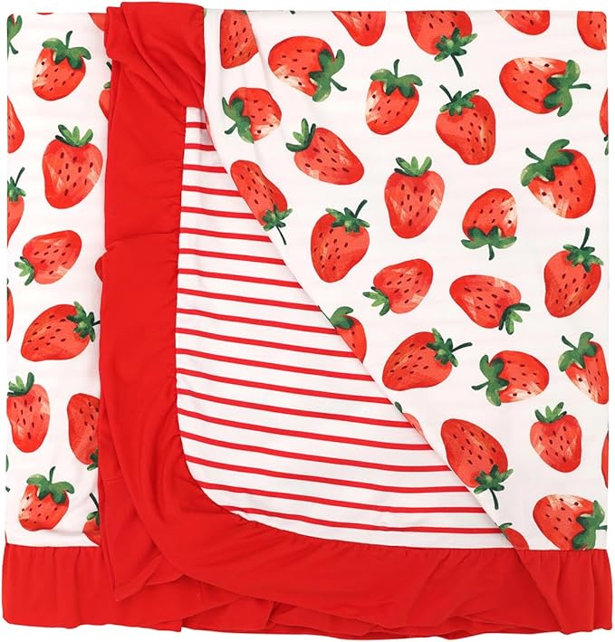 Premium Baby Blankets, Soft Viscose from Bamboo Blanket for Girls, Nursery Crib Bedding Quilt for Newborn and Toddler, Ruffle Blanket Cooling for Hot Sleepers, 50''x50'' Strawberry