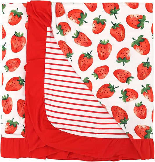 Premium Baby Blankets, Soft Viscose from Bamboo Blanket for Girls, Nursery Crib Bedding Quilt for Newborn and Toddler, Ruffle Blanket Cooling for Hot Sleepers, 50''x50'' Strawberry
