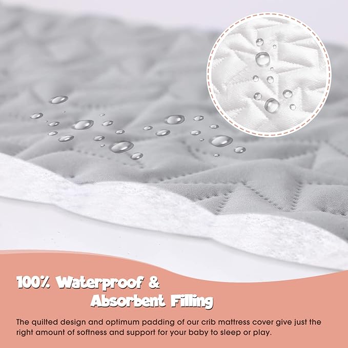 Waterproof Mini Crib Mattress Protector: 2-Pack Pack N Play Sheets - Fitted for Standard Baby Mattresses (38" x 26") - Soft and Breathable Covers for Graco Pack and Play, Playards, and Mini Cribs