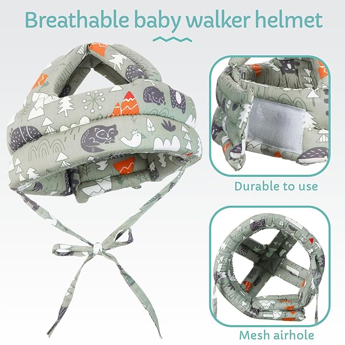 Geyoga 2 Pack Baby Safety Helmet for Crawling Walking Running, Adjustable Soft Cushion Head Protector with Knee Pads, Toddler Protective Cap 6–12 Months 1–2 Years (Forest)