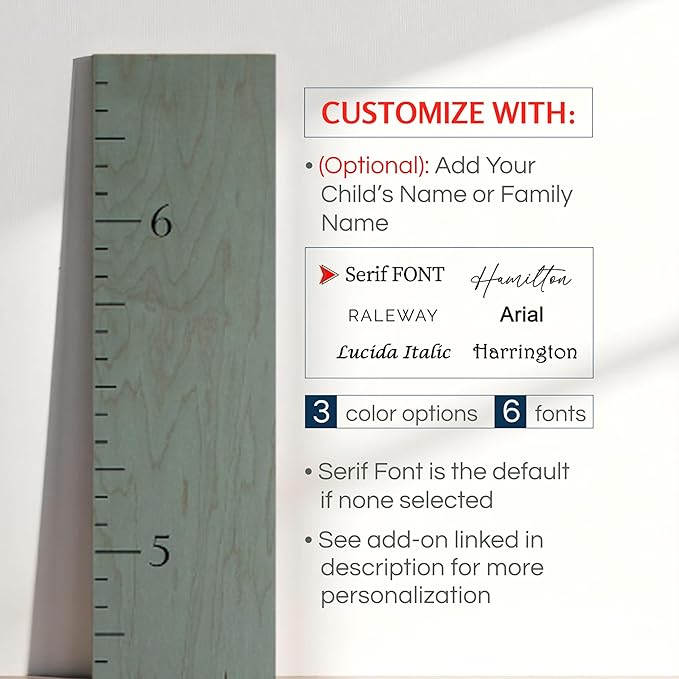 Headwaters Studio Personalized Wooden Growth Chart for Kids – Wall Height Ruler for Child Growth Tracking, Wooden Height Chart for Boys & Girls, Nursery & Home Decor, 63" Tall