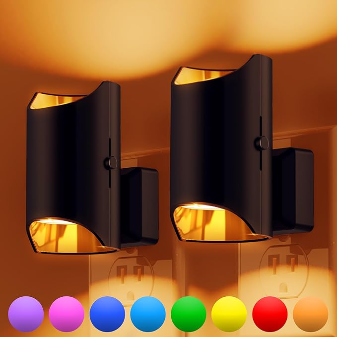 L LOHAS LED Night Lights Plug into Wall, Plug in Night Light with Dusk to Dawn Sensor, Color Changing Nightlight for kids Hallway Bedroom Stairway Bathroom Gift and Party, 2 Pack