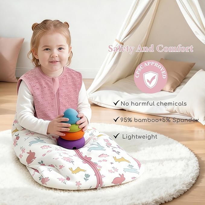Baby Sleep Sack 18-24 Months 1.5 TOG, 100% Cotton Baby Wearable Blanket with 2-Way Zipper, Infant Toddler Sleeping Sack for Newborn Boys and Girls, Apricot+Pink