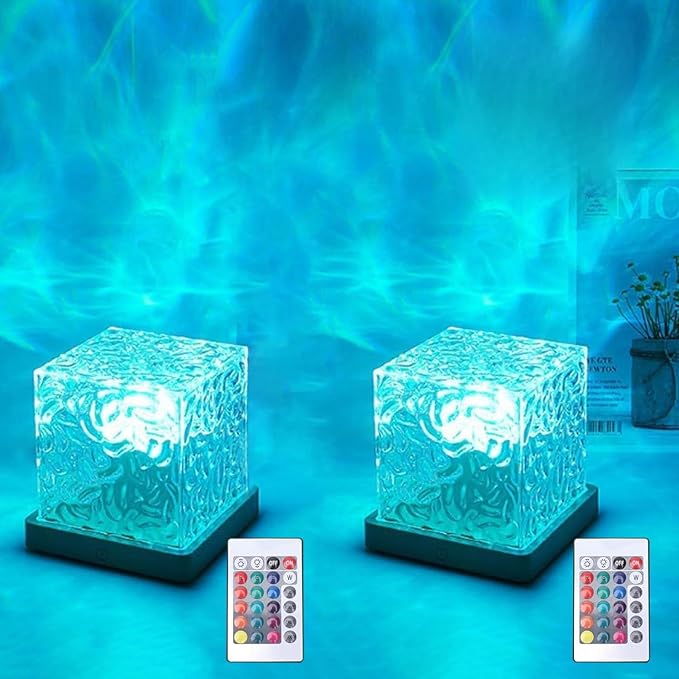 Growalleter Ocean Wave Projection Lamp, 16 Color RGB Mood Light with Remote, 3D Water Ripple Night Light for Kids Room, Meditation, Yoga, Home Decor(2 Pcs)