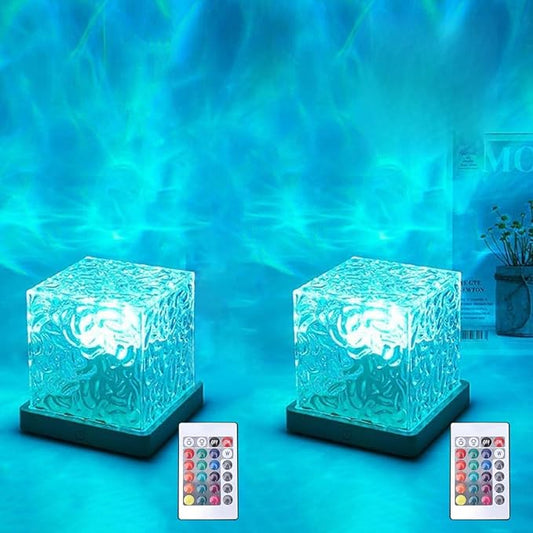 Growalleter Ocean Wave Projection Lamp, 16 Color RGB Mood Light with Remote, 3D Water Ripple Night Light for Kids Room, Meditation, Yoga, Home Decor(2 Pcs)