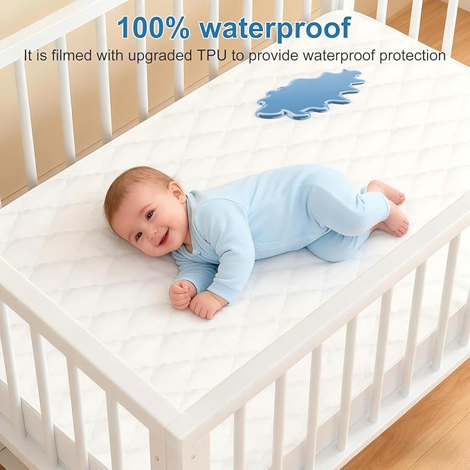 2 Pack Waterproof Crib Sheets- Cotton 24X38 Fitted Crib Sheets Crib Mattress Protector Sheets,Soft Bed Sheets,Washable Little Bed Sheets,Neutral for Boy,Girl,Toddler(White,24X38inch)