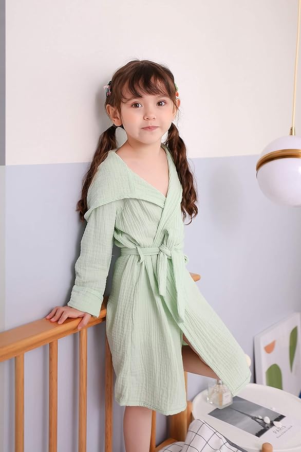 Organic Cotton Toddler Bathrobe, Soft and Breathable Baby Robe for Kid, Boy& Girl Hooded Robe Muslin