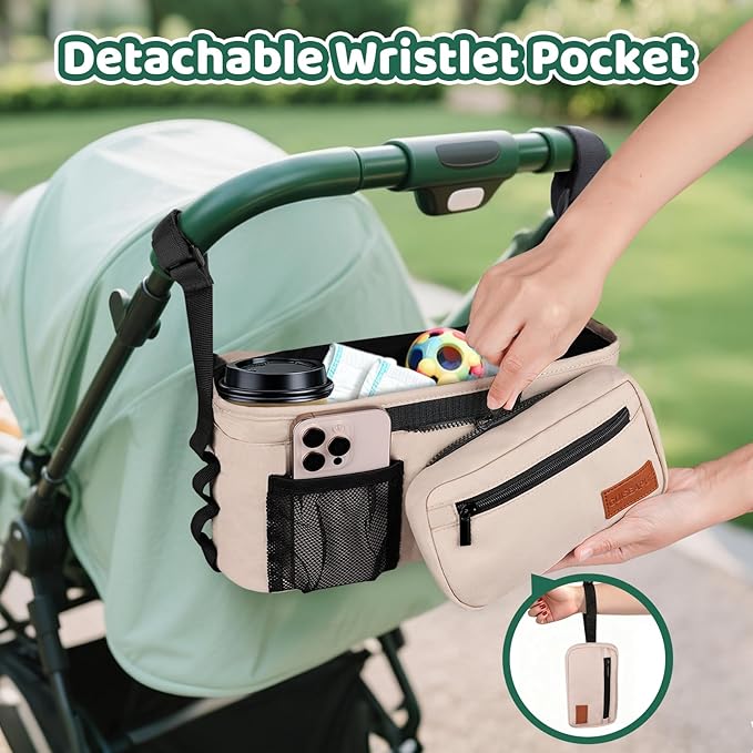 Guiseapue Universal Stroller Organizer with Cup Holder: Baby Essentials, Stroller Caddy with Shoulder Strap, Detachable Phone Bag, Stroller Accessories, Chirstmas New Moms Baby Gifts