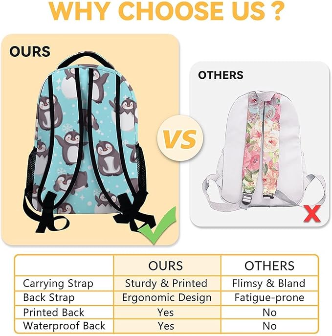 COOPASIA Cute Penguin Backpack, 16 Inch Animal Theme Bookbag with Adjustable Straps, Durable, Lightweight, Large Capacity, School Backpack for Kids Girls Boys