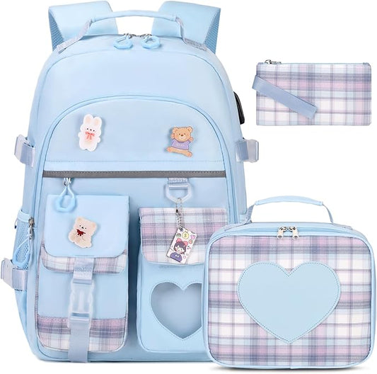 ACESAK Backpack for Girls - Bookbag Backpacks Schoolbag for Girls Kids Teen Women Casual Travel Daypacks - School Bag Elementary Middle School College Cute Backpack with Lunch Box (Blue)