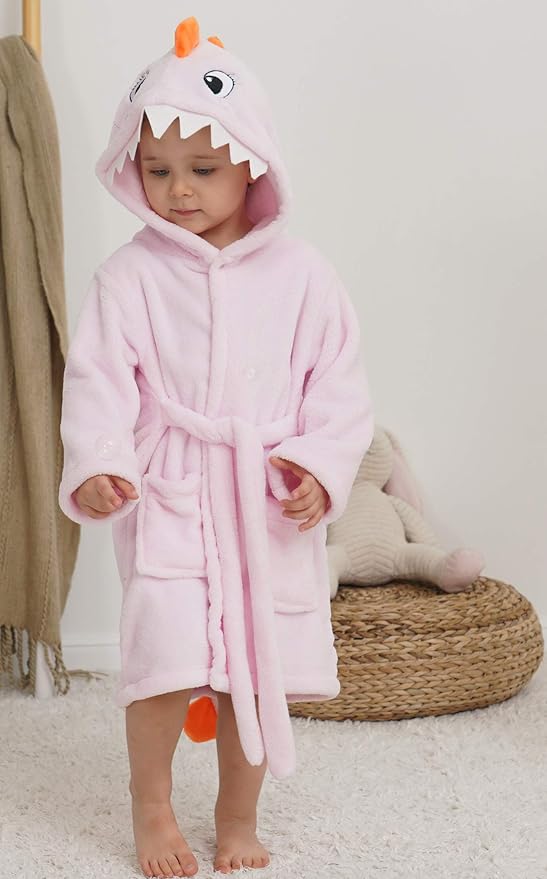 Boys Girls Bathrobe Kids Toddler Cartoon Dinosaur With Tail Hooded Sleep Robe