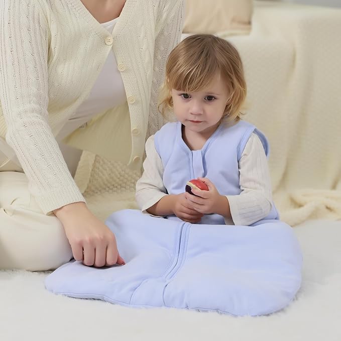 Mosebears Sleep Sack Baby Winter Wearable Blanket with 2-Way Zipper,2.5 TOG Cotton Sleep Sack Unisex (Fog Blue, 0-6 Months)