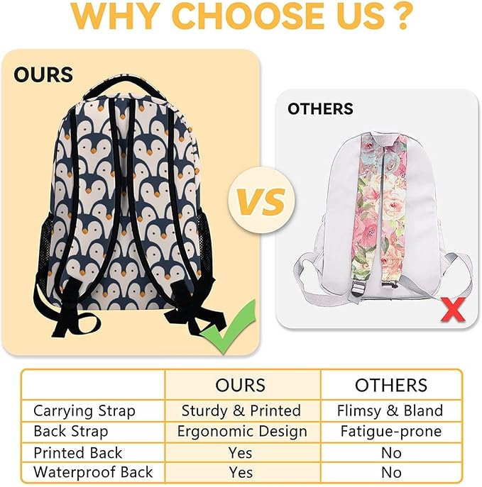 COOPASIA Cute Penguin Backpack, 16 Inch Animal Theme Bookbag with Adjustable Straps, Durable, Lightweight, Large Capacity, School Backpack for Kids Girls Boys