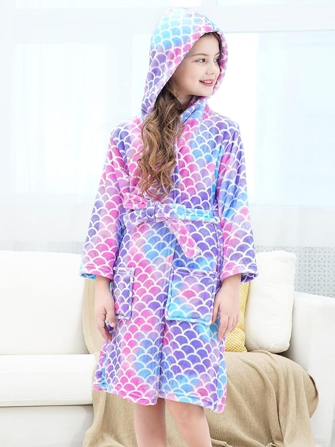 Doctor Unicorn Soft Hooded Rainbow Bathrobe Sleepwear for Girls