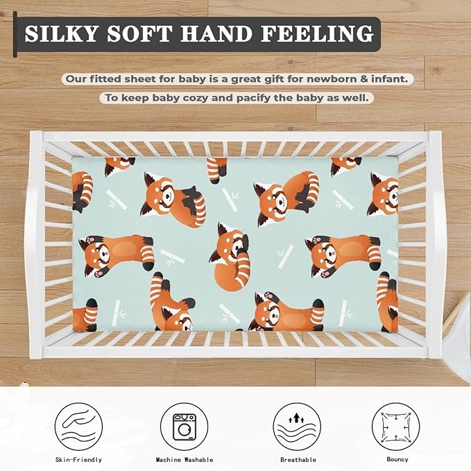 Red Little Raccoon Baby Crib Sheets Fitted Crib Sheets Kid Crib Fitted Sheets Crib Cover Single Pack 28"x52" for Boys Girls