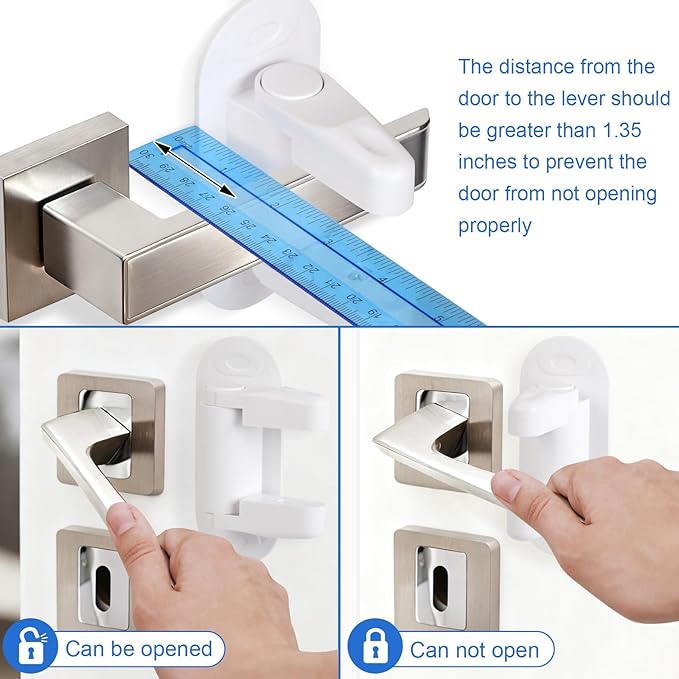 Door Handle Baby Proof, 2 Packs Prevents Kids From Opening Doors. Baby Door Lock, 3M Adhesive, Easy to Install, No Tools or Tape Required. Doors Lever Lock, Great for Dogs and Cats
