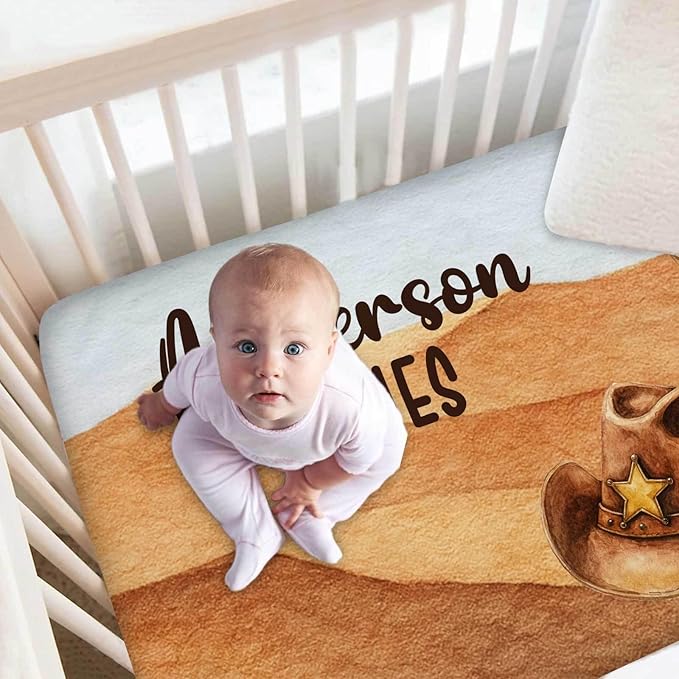 Personalized Cowboy Baby Crib Bedding Set – Custom Name 3-Piece Nursery Set for Boys with Soft Blanket, Fitted Crib Sheet & Pillowcase – Infant Toddler Newborn Bedding Gift