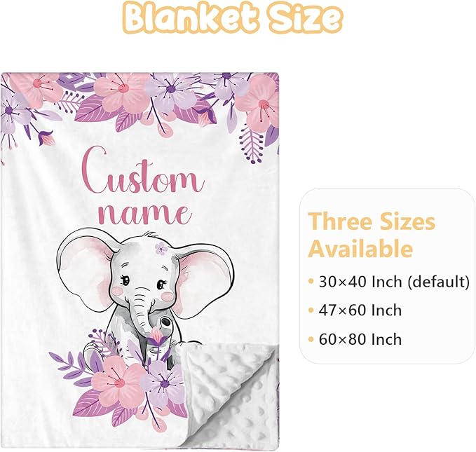 Personalized Baby Bedding Set - 3 Pcs Custom Name Crib Bedding Set for Nursery, Soft Double Layer Baby Crib Set for Boys Girls, Customized Gifts for New Parents Infant Toddler, Purple Elephant