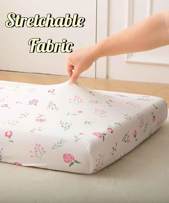 SDY Jersey Crib Sheets for Baby Boys and Girls,52”x28”x8, 2 Pack,Neutral Flower Standard Oval/Retangle Fitted Crib Sheets for Toddler,Super Soft Breathable