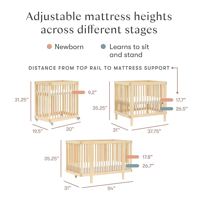 Babyletto Pogo 8-in-1 All-Stages® Convertible Crib - Conversion Kits for Bassinet, Midi Baby & Full-Size Crib to Toddler Bed, Daybed, and Baby Bed - GREENGUARD Gold Certified - Portable & Adjustable