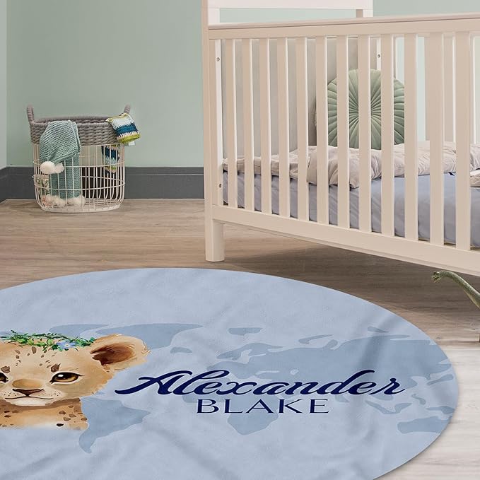Custom Baby Crib Bedding Set,Personalized Name Blue Leopard Pattern Nursery Bed Set 4 Piece,Baby Blanket Fitted Sheet Nursery Rug Wall Art Set,Custom Room Decor Idea Gift for Newborns Boys Girls
