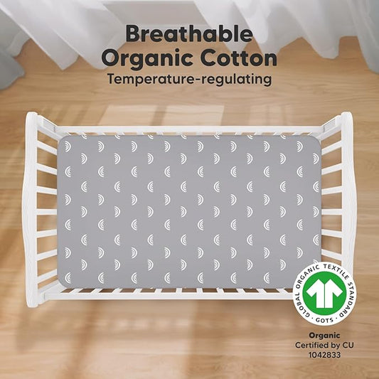 KeaBabies 2-Pack Organic Crib Sheets for Boys, Girls - 52x28 Fitted Crib Mattress Sheet Neutral, Breathable Jersey Cotton Cover for Baby Bed, Toddler Mattress, Soft & Cute Prints (Rainbow)