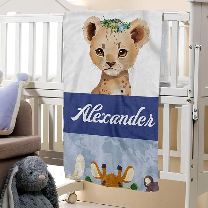 Personalized Baby Crib Bedding Set: 4 Piece Custom Gift Crib Bed Set with Name - Blue Leopard Design, Nursery Bedding Set for Baby Girls,Newborn Boys Girls Crib Sets, Crib Bedding Shower Gifts