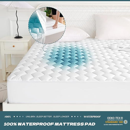 UNILIBRA Twin Mattress Protector Waterproof, Deep Pocket Mattress Pad Cover Up to 18 Inches, Quilted Fitted Hollow Cotton Filling Breathable Mattress Topper