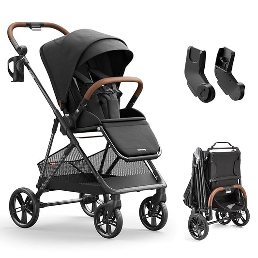 MAMAZING Air Lux Baby Stroller, Strength Carbon Fiber Frame & Only 15.8lbs, Newborn Stroller with Car Seat Adapter, One-Hand Compact Folding & Reversible Seat, Infant Insert & Cup Holder Included