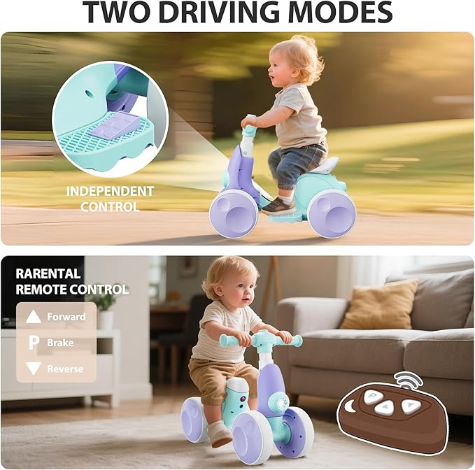 Electric Baby Balance Bike with Bubble Machine for 1 Year Old Boys Girls 4 in 1 Toddler Balance Bike 12-48 Month Kids Bubble Bike Ride Toys First Birthday Gift with Powered Motor,Music,LED Lights