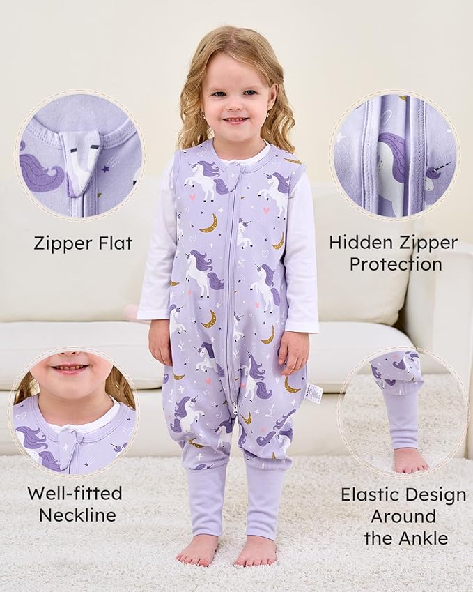 Yoofoss Toddler Sleep Sack With Feet 3-4T 100% Organic Cotton Baby Sleep Sack with Legs Toddler Wearable Blanket with 2-Way Zipper