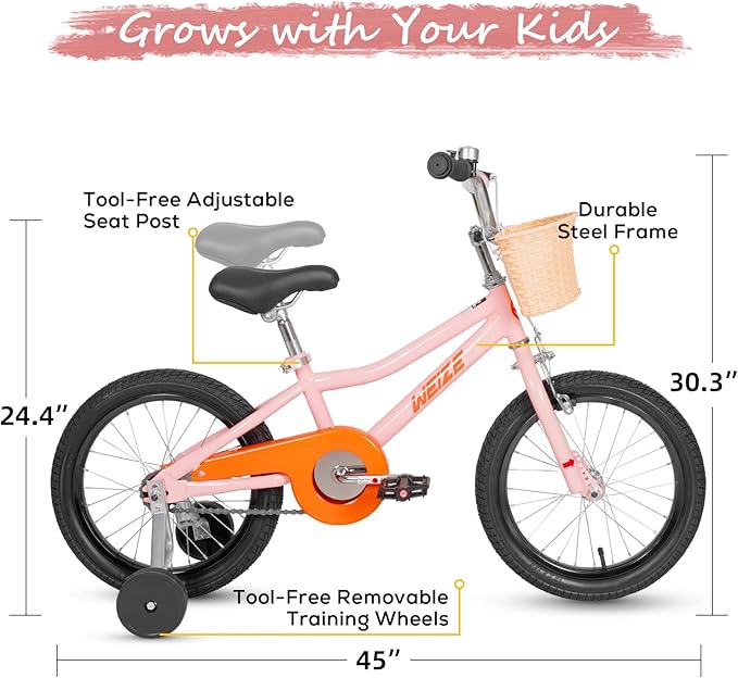 WEIZE Kids Bike, 16 20 Inch Children Bicycle for Boys & Girls Ages 4-12 Years Old, Rider Height 41-62 Inch, Adjustable Seat & Handlebars, Coaster Brake, Multiple Color Options