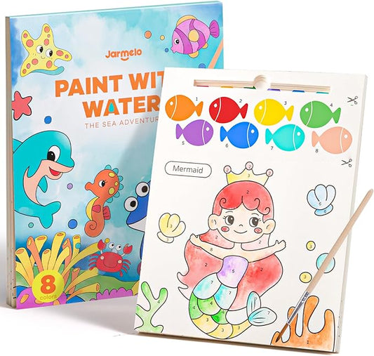 Paint with Water Books for Toddlers, Mess Free Watercolor Painting Activity for Kids Ages 1-3, 2-4, 4-6, Art Craft Coloring Gift with Brush, Airplane Travel Activities for Toddlers, Ocean Animals