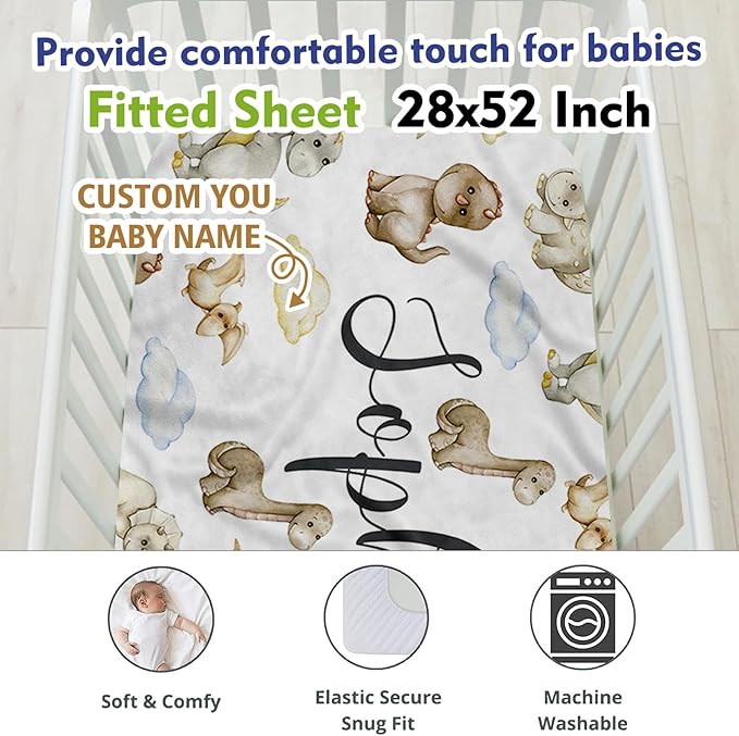 Personalized Crib Bedding Set with Name - 2 Piece Dinosaur Theme Baby Crib Set for Boys, Double Layer Blanket and Crib Sheet for Newborns, Toddlers Gifts