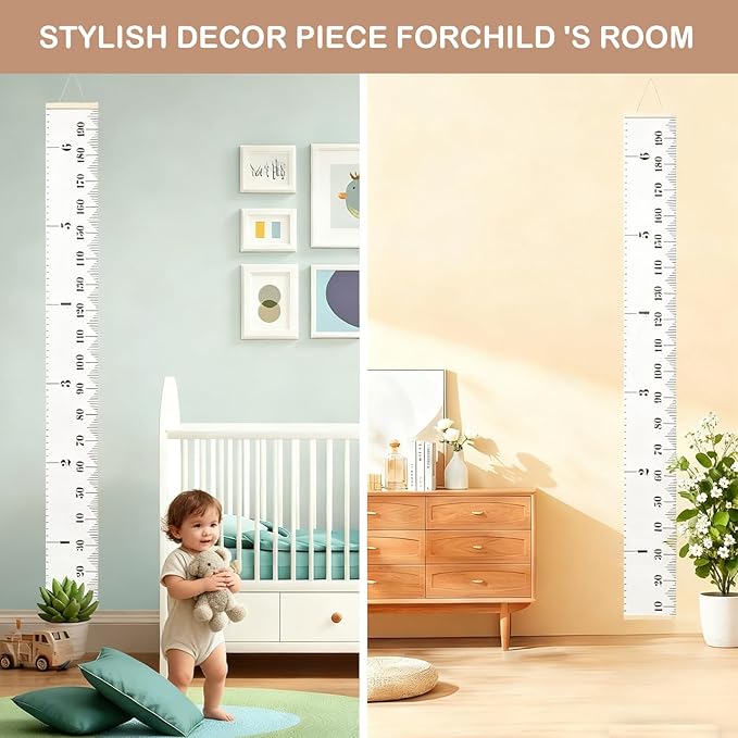 Baby Height Growth Chart, Kids Growth Chart for Wall, 77"x7.9" Premium Canvas Removable Height Chart for Kids Baby Child Toddler Boys Girls Height Measurement for Wall (Black & White)