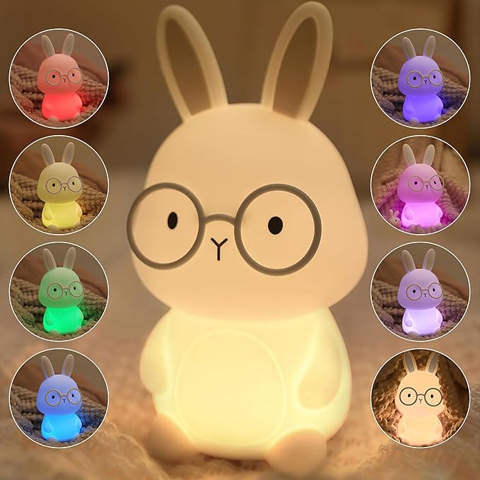 FAMIDUO Bunny Night Light, Rabbit Lamp for Kids, Rechargeable LED Nightlight for Easter Gift,Silicone Bedside Lamp with Touch Color Changing,3 Levels Dimmable/Timmer Nursery Bedroom Light,Room Decor