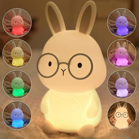 FAMIDUO Bunny Night Light, Rabbit Lamp for Kids, Rechargeable LED Nightlight for Easter Gift,Silicone Bedside Lamp with Touch Color Changing,3 Levels Dimmable/Timmer Nursery Bedroom Light,Room Decor